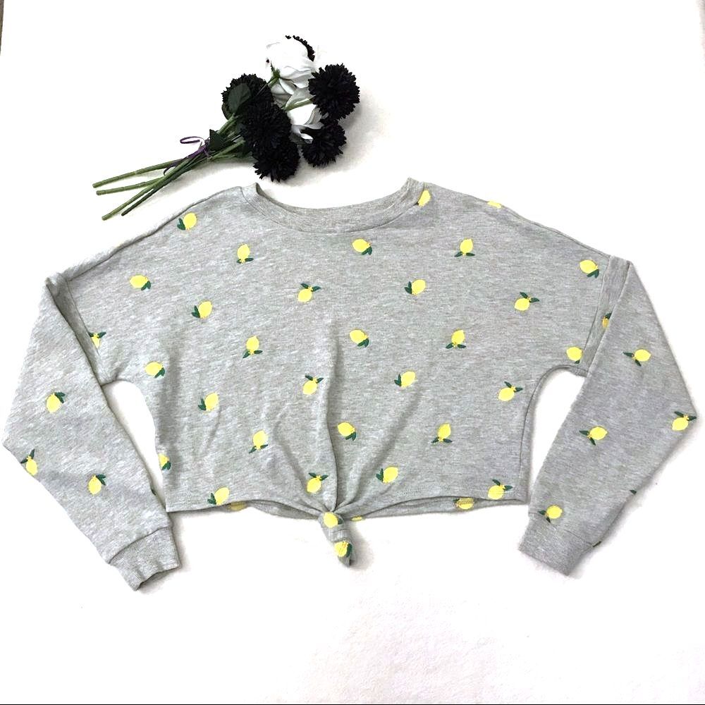Love, Fire Cropped Lemon Sweatshirt Size Small Gray